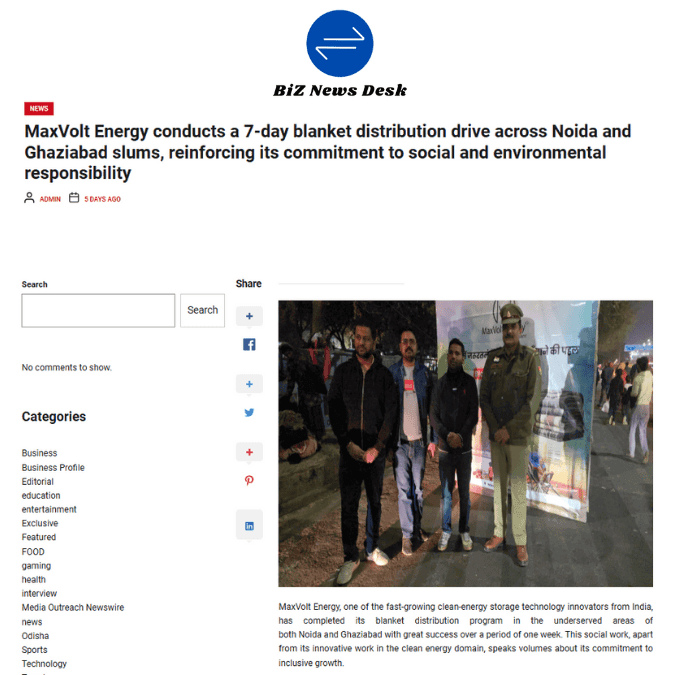 Maxvolt Energy Completes 7-Day Blanket Distribution Drive Across Noida and Ghaziabad Slums